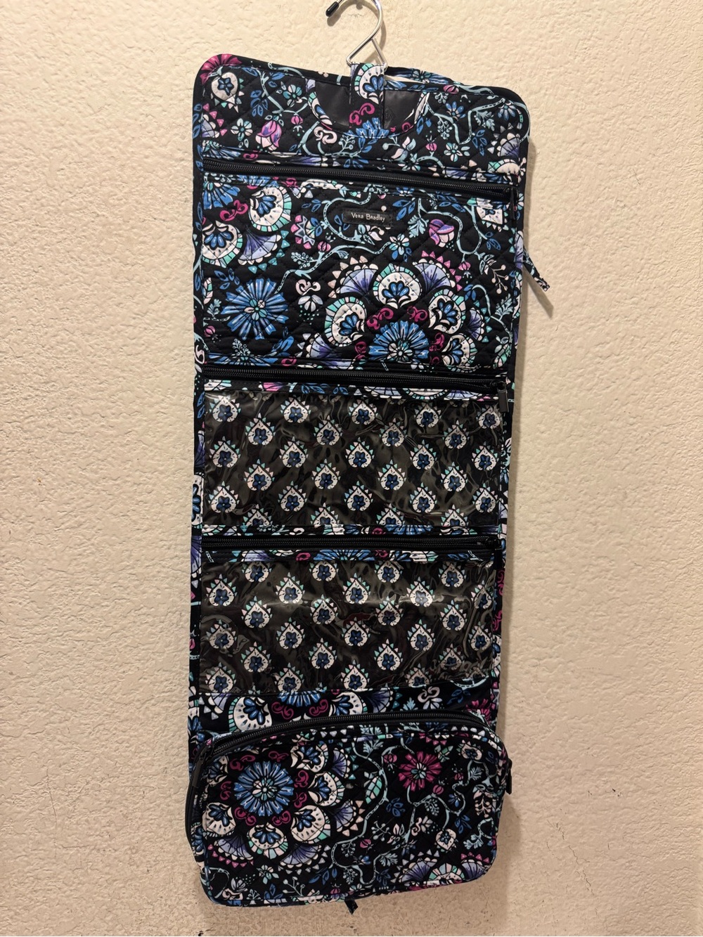 Vera Bradley Black Floral Hanging Travel Organizer in Blue, Purple, Pink